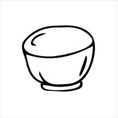 Deep bowl. Vector black and white hand-drawn illustration. Silhouette, icon, logo, sketch, template, doodles.