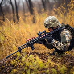 Army sniper during the military operation