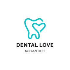 DENTAL LOVE LOGO CONCEPT. TOOTH AND HEART LOGO ICON
