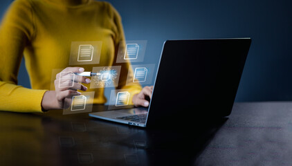 Online Ai document approval concept. For faster and more efficient approval of documents,Market research reports and income statistics, Financial and Accounting concept.