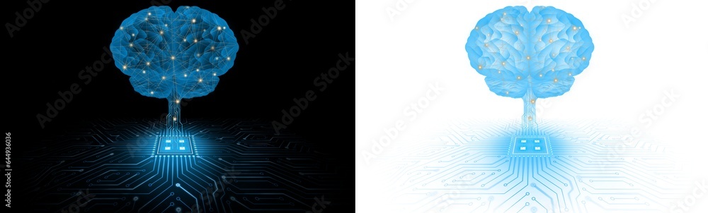 Aufkleber neural network brain blue on glow main board processor