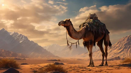 Türaufkleber a camel with a saddle stands in the desert in daylight. © jr-art