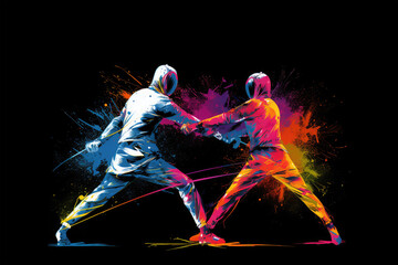 fencing fight splash color on background