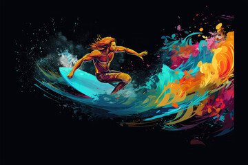 surfer players color splash on background