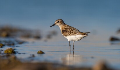 Little Stint (Calidris minuta) is a wetland bird that lives in the northern parts of the European and Asian continents. It feeds in swampy areas.