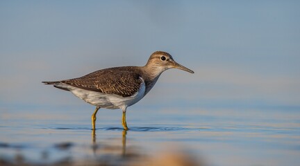 Common Sandpiper (Actitis hypoleucos) is a wetland bird that feeds on mollusks near lakes and streams. It is a common bird in Asia, Europe, Africa and Australia.