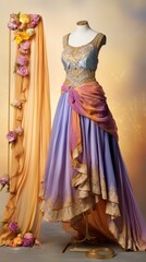 Fototapeta na wymiar Indian dress Sari inspired by the timeless elegance