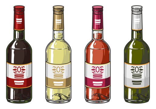 Wine bottles colorful set elements