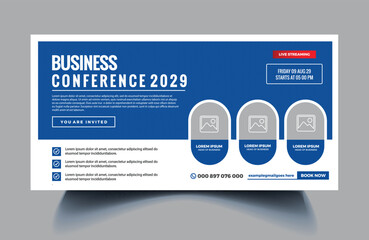 Online live webinar banner invitation template. Business conference flyer.