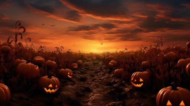 halloween pumpkins in the field