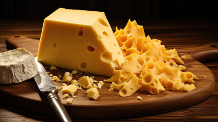 sliced cheese on a wooden board