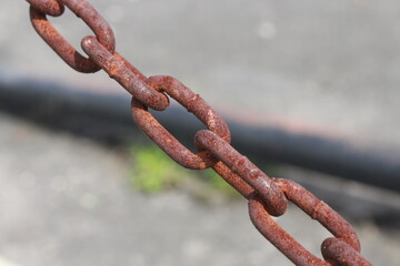 close up of brown old rusty metal chain links