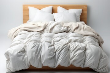 bed with white pillows in hotel