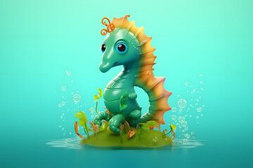Naklejka premium cute seahorse 3d style Made with Generative AI