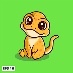 Vector Cute Gecko Sitting Pose. Animal Cartoon Illustration for Logo, Mascot, Icon
