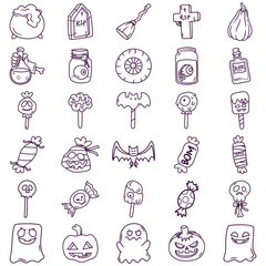 Free vector illustration collection of line art sticker on the theme of Halloween candy