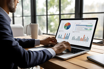 Professional data Analyst uses a laptop.Dashboard analysis for corporate business and finance growth big data analysis with Complex data management systems and show colorful graphs chart.