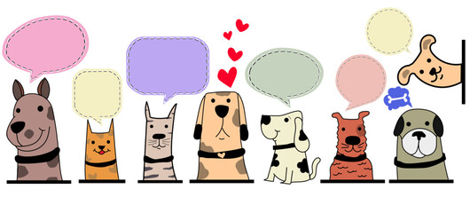 Sweet pet dogs cartoon with speech bubble design isolated vector design