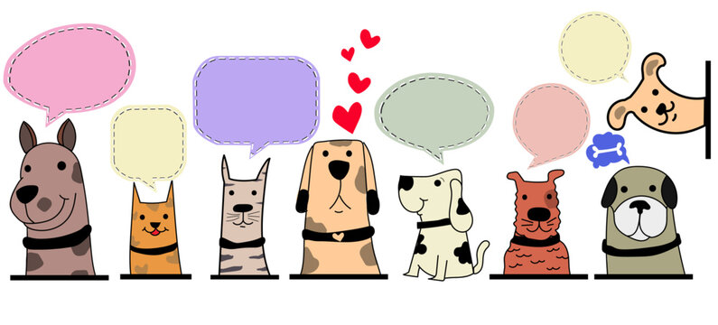 Sweet pet dogs cartoon with speech bubble design isolated vector design