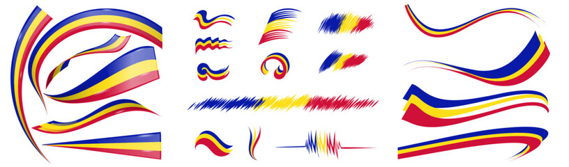 Romania, Moldova, Chad and Andorra flag set elements, vector illustration on a white background