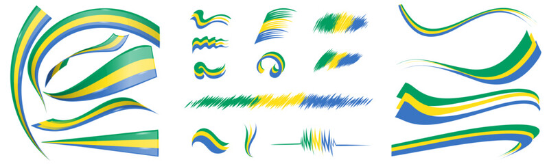 Gabon flag set elements, vector illustration on a white background