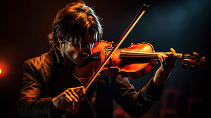 Fototapeta premium Violin player on black background, Musical concept. Generative Ai