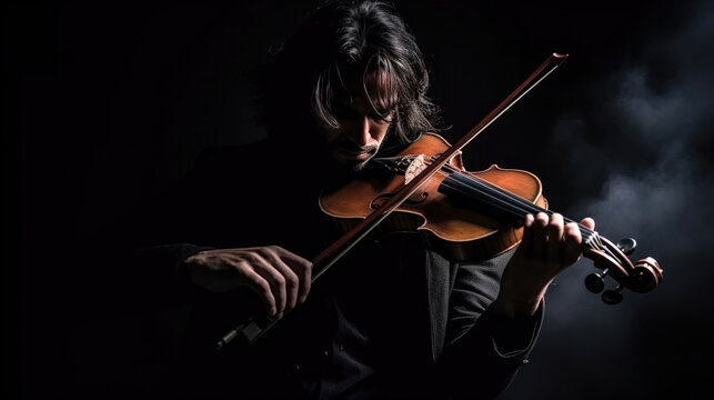 Violin player on black background, Musical concept. Generative Ai