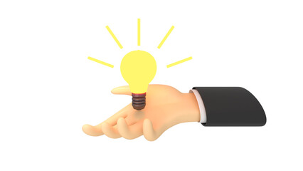 both a hand icon and a light bulb providing business and creative ideas providing insightful investment concepts.,3d rendering