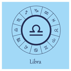 Libra sign. Libra zodiac sign symbole on blue background horoscope astrology. Astrological calendar. Zodiacal blue vector horoscope. Line (man, male, boy, baby boy)