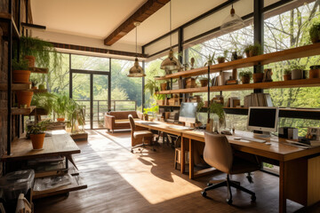Fototapeta na wymiar Embracing Nature: A Rustic Haven in the Heart of the Office