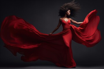 Fashion African Woman in Silk Dress dancing. - obrazy, fototapety, plakaty