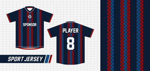 SPORT JERSEY DESIGN WITH BLUE AND RED ARROW STRIPE PATTERN