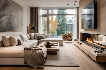Fototapeta premium A Stylish Contemporary Living Room with Modern Furnishings and Cozy Ambiance
