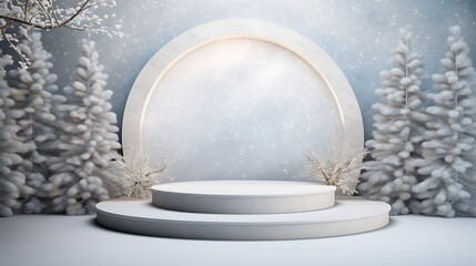 Podium with background winter, luxury winter podium for display product. AI generative