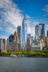 Blick auf New York, lower Manhattan, one world trade center - obrazy, fototapety, plakaty
