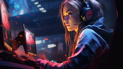 painting Professional eSports profile gamer scene with light - obrazy, fototapety, plakaty