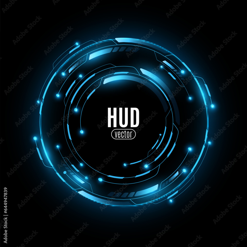 Poster glowing hud round frame with light effect. futuristic digital circle. sci-fi and hi-tech graphic ele