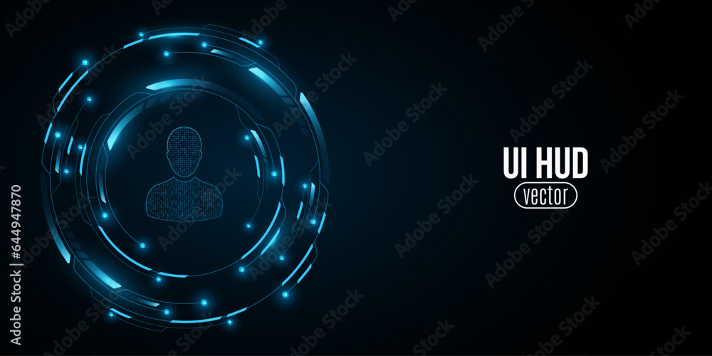 Aufkleber Glowing HUD round frame with user icon. Futuristic digital circle. Sci-fi and Hi-tech graphic element. GUI and UI design. Vector illustration.