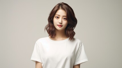 A girl in a plain white T-shirt. Generative AI