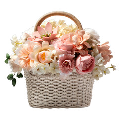 Flowers in Basket Sweet and Gentle Color Pink Tone, On a Transparent Background Png V1