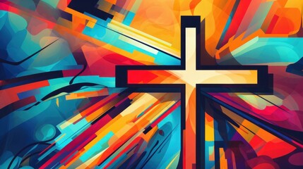 Pop art style of cross in vibrant colors
