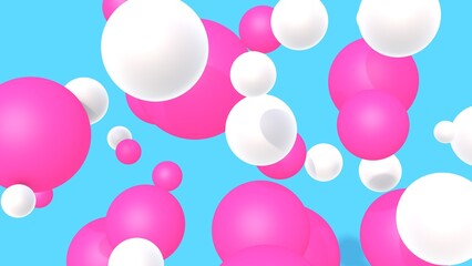 Pink and white balloons on a blue background. 3D rendering. Festive background