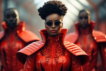 Afro-futuristic fashion shoot in a high-tech setting - Merging tradition with the future - AI Generated