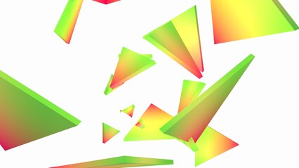 3D rendering of a polyhedron. The polyhedron shatters into pieces on a white background. Abstract background.