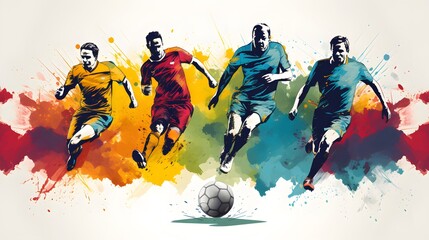 Football Players in water colors - obrazy, fototapety, plakaty