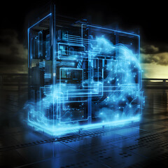 Data storage cabinet. Quantum computing, database, cloud computing concept.