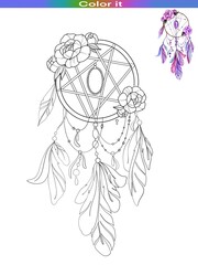 Flowercoloring coloring book dream catcher with peony for adults and kids