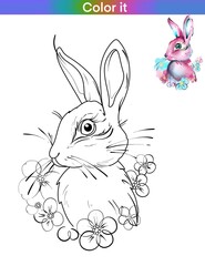 Coloring book page for kids-happy rabbit