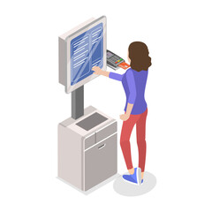 3D Isometric Flat Vector Set of Ticket Kiosks, Self Service Terminals. Item 2