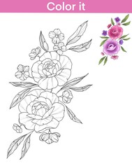 childrens coloring book peges peony antistress for adults
